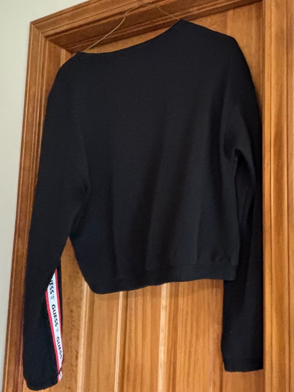 Guess Black Cropped Sweatshirt with Red & White Logo Tape - Picture 5 of 9